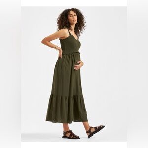 Ripe Maternity Smocked Maxi Dress in Olive Green